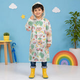 Kids Printed Raincoat for Boys & Girls, Hooded Waterproof Rain Coat with Full Sleeves and Front Button Closure, for 8-11 Years Girls and Boys, Child Height 110–130 cms
