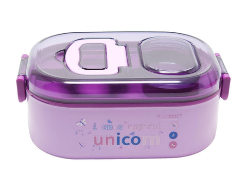 Thermal Stainless Steel Unicorn Cartoon Print Insulated Stainless Steel Lunch Box with a Fork for Boys/Girls School (700 Ml) Random Color