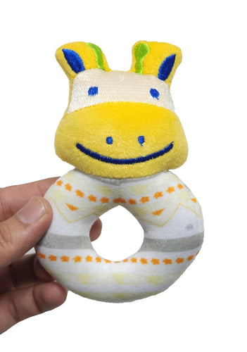 Giraffe Face Soft Rattle Toy with Round Handle Grip and Rattle Sound (Random Multi Color)