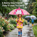 Crackles Kids PG Fabric Umbrella for Rain | Cute Cartoon Print | One Click Open | Telescopic Safety Cover | No Pinching Design | Lightweight Non-Foldable School Umbrella for Boys & Girls