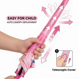 Crackles Kids PG Fabric Umbrella for Rain | Cute Cartoon Print | One Click Open | Telescopic Safety Cover | No Pinching Design | Lightweight Non-Foldable School Umbrella for Boys & Girls