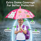 Crackles Kids PG Fabric Umbrella for Rain | Cute Cartoon Print | One Click Open | Telescopic Safety Cover | No Pinching Design | Lightweight Non-Foldable School Umbrella for Boys & Girls