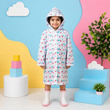 Kids Printed Raincoat for Boys & Girls, Hooded Waterproof Rain Coat with Full Sleeves and Front Button Closure for 8-11 Years Girls and Boys, Child Height 110–130 cm
