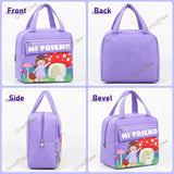 Cartoon Print Insulated Lunch Bag with Cutlery Pocket for Kids