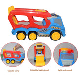 Jumbo Transport Truck Toy for Kids | Big 2-Layer Carrier with Light & Sound | Includes Helicopter, Aeroplane & 2 Cars | Friction Powered Mega Hauler Vehicle Playset, Multi Color