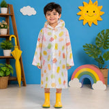 Kids Printed Raincoat for Boys & Girls, Hooded Waterproof Rain Coat with Full Sleeves and Front Button Closure for 8-11 Years Girls and Boys, Child Height 110–130 cm