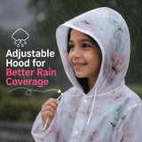 Kids Printed Raincoat for Boys & Girls, Hooded Waterproof Rain Coat with Full Sleeves and Front Button Closure for 8-11 Years Girls and Boys, Child Height 110–130 cm