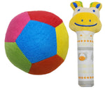 Plush Soft Toy Ball for Baby and Kids and a Squeezy Squeak Rattle - Soft Plush Baby Ball with Rattle Sound (Multi Color and Random Animal, Softball)