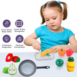 Colourful Realistic Pretend Play Kitchen Toys Sliceable Fruits Play Set Toys - with Knife, Chopping Board and Pan -10 Pcs Multi color