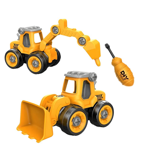 2-in-1 Take It Apart DIY Construction Truck Set for Kids  | Assemble Toys with Screwdriver | STEM Building Construction Vehicle Toy for Boys 2–5 Years (Pack of 2 Vehicles, Random Colors)