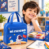 Cartoon Print Insulated Lunch Bag with Cutlery Pocket for Kids