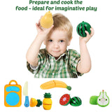 Colourful Realistic Pretend Play Kitchen Toys Sliceable Fruits Play Set Toys - with Knife, Chopping Board and Pan -10 Pcs Multi color