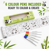 Space, Sea & Panda Theme Colouring Roll for Kids with 6 Acrylic Pens, 26 x 300 cm Extra Long Drawing & Coloring Paper Roll, Graffiti Art Colouring Scroll, Creative Coloring Activity for Boys & Girls
