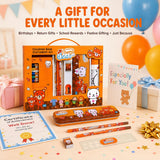19 Pieces Cute Bear Stationery Gift Set for Kids 3-10 Years, Bear Theme Metal Pencil Box, 12 Wax Crayons, 2 Pencils, Colouring Roll, Ruler, Eraser & Sharpener for Boys and Girls