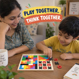 3 in 1 Wooden Puzzle Toy for Kids, Tangram, Tic Tac Toe & Building Blocks, Montessori Educational Brain Development Logic & IQ Game, Shape Sorter Learning Toy, Birthday Gift for Boys & Girls