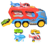 Jumbo Transport Truck Toy for Kids | Big 2-Layer Carrier with Light & Sound | Includes Helicopter, Aeroplane & 2 Cars | Friction Powered Mega Hauler Vehicle Playset, Multi Color