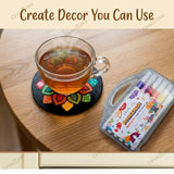 DIY Mandala Art Kit with 5 MDF Cutouts & 12 Acrylic Color Pens – Art Board, Tea Coasters, Bookmark & Fridge Magnet – DIY Craft Kit, Creative Activity & Gift for Kids & Adults