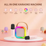 Portable Karaoke Machine for Kids Adults, Portable Bluetooth Mini Karaoke Microphone Singing Speaker with 2 Wireless Mic and Light,Gifts , Multi Color Random Color