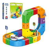 51 Pcs DIY Electric Train Track Set for Kids | 3D Flexible Cube Railway Building Toy with Loops, Curves & Bridges | USB Rechargeable Train | STEM Construction Toy for Boys & Girls Ages 3+
