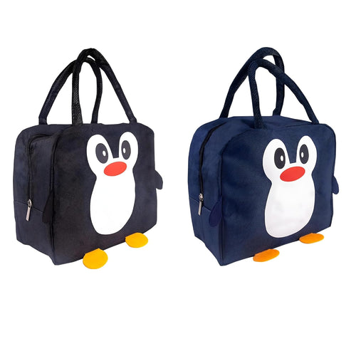 Kids Lunch Bag | Insulated Waterproof Tiffin Bag for School | Leakproof Nylon Lunch Box Bag for Kids Boys & Girls | Cartoon Design with Back Pocket  | Lightweight & Durable (Blue/Black)