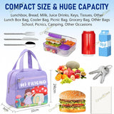 Cartoon Print Insulated Lunch Bag with Cutlery Pocket for Kids