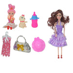 Fashion Doll Set for Girls with 5 Outfits, Hat, Purse, Feeding Bottle & Baby Doll – Pretend Play Dress Up Doll Toys for Girls Aged 3, 4, 5, 6, 7 Years Old