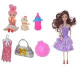 Fashion Doll Set for Girls with 5 Outfits, Hat, Purse, Feeding Bottle & Baby Doll – Pretend Play Dress Up Doll Toys for Girls Aged 3, 4, 5, 6, 7 Years Old