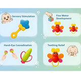 3-Piece Baby Rattles & Teether Set | Soft Newborn Sensory Toys for 0 Months+ | Lightweight Star, Butterfly & Silicone Teether for Infant Play and Early Development