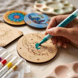 DIY Madhubani Art Kit with 5 MDF Cutouts & 12 Acrylic Color Pens – Art Board, Tea Coasters, Bookmark & Fridge Magnet – DIY Craft Kit, Creative Activity & Gift for Kids & Adults