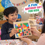 3 in 1 Wooden Puzzle Toy for Kids, Tangram, Tic Tac Toe & Building Blocks, Montessori Educational Brain Development Logic & IQ Game, Shape Sorter Learning Toy, Birthday Gift for Boys & Girls