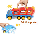 Jumbo Transport Truck Toy for Kids | Big 2-Layer Carrier with Light & Sound | Includes Helicopter, Aeroplane & 2 Cars | Friction Powered Mega Hauler Vehicle Playset, Multi Color