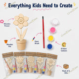 DIY Wooden Flower Painting Kit for Kids, Art and Craft Kits with Wooden Plant, 4 Paint Colours & Brush, Birthday Return Gifts, School Party Favours for Boys and Girls 6-10 years