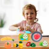Colourful Realistic Pretend Play Kitchen Toys Sliceable Fruits Play Set Toys - with Knife, Chopping Board and Pan -10 Pcs Multi color