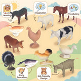 Farm Animals Figure Toy - 12 Pcs Realistic Animals Toy for Kids with Fence Trees and Eggs, Animal Figure Playset, Learning and Educational Toys for Kids