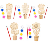 DIY Wooden Flower Painting Kit for Kids, Art and Craft Kits with Wooden Plant, 4 Paint Colours & Brush, Birthday Return Gifts, School Party Favours for Boys and Girls 6-10 years