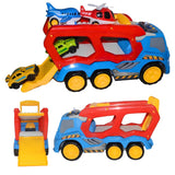 Jumbo Transport Truck Toy for Kids | Big 2-Layer Carrier with Light & Sound | Includes Helicopter, Aeroplane & 2 Cars | Friction Powered Mega Hauler Vehicle Playset, Multi Color