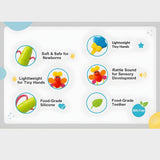 3-Piece Baby Rattles & Teether Set | Soft Newborn Sensory Toys for 0 Months+ | Lightweight Star, Butterfly & Silicone Teether for Infant Play and Early Development