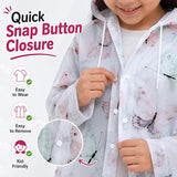 Kids Printed Raincoat for Boys & Girls, Hooded Waterproof Rain Coat with Full Sleeves and Front Button Closure for 8-11 Years Girls and Boys, Child Height 110–130 cm