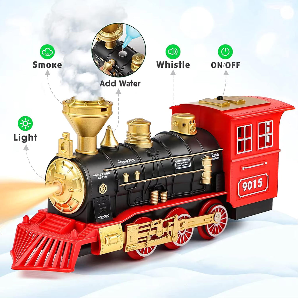 Train Sets w/Steam Locomotive Engine, Cargo Car and Tracks