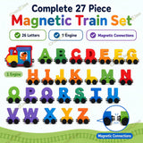 Wooden Magnetic Alphabet Train Toy for Kids | 27 Piece ABC Letter Train with Engine | Montessori & STEM Learning Educational Toy | Wooden Alphabet Train for Toddlers & Preschool Kids