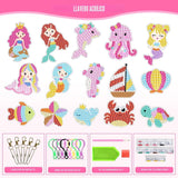 DIY Diamond Painting Keychain Making Kit for Kids, Make 15 Acrylic Gem Art Keychains, Mermaid & Sea Theme 5D Diamond Art Craft Activity Kit, Creative Birthday Gift for Girls 6+ Years