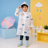 Kids Printed Raincoat for Boys & Girls, Hooded Waterproof Rain Coat with Full Sleeves and Front Button Closure for 8-11 Years Girls and Boys, Child Height 110–130 cm