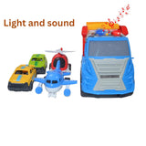 Jumbo Transport Truck Toy for Kids | Big 2-Layer Carrier with Light & Sound | Includes Helicopter, Aeroplane & 2 Cars | Friction Powered Mega Hauler Vehicle Playset, Multi Color