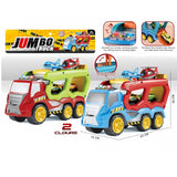 Jumbo Transport Truck Toy for Kids | Big 2-Layer Carrier with Light & Sound | Includes Helicopter, Aeroplane & 2 Cars | Friction Powered Mega Hauler Vehicle Playset, Multi Color
