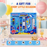 19 Pieces Stationery Gift Set for Kids 3-10 Years, Underwater Sea Theme Metal Pencil Box, 12 Wax Crayons, 2 Pencils, Colouring Roll, Ruler, Eraser & Sharpener for Boys and Girls