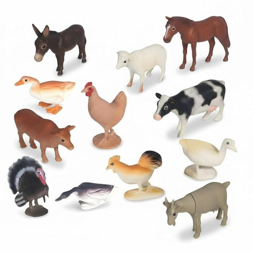 Farm Animals Figure Toy - 12 Pcs Realistic Animals Toy for Kids with Fence Trees and Eggs, Animal Figure Playset, Learning and Educational Toys for Kids