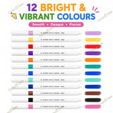 Acrylic Marker Pens Set | 12 Shades Multi-Surface Paint Markers for Rock, Wood, Glass, Ceramic & Fabric Painting | Art Craft, Calligraphy, Doodling, Sketching & DIY Projects
