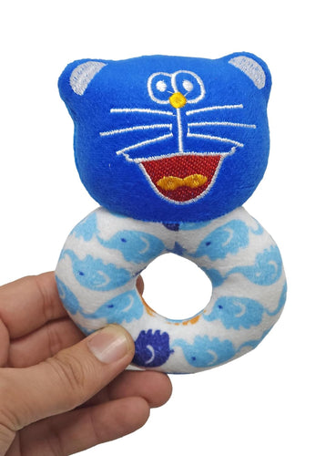 Combo Pack of Kitty Face Rattle Soft Toy with Squeeze Handle for Squeaky Sound and Rattle Sound and Round Rattle (Random Multi Color)