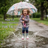 Crackles Kids Umbrella for Rain | Umbrella with Cute Cartoon Print | One Click Open | Child Safe Rounded Tips | Lightweight School Non-Foldable Stylish Umbrella for Boys & Girls and Women