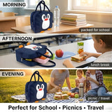 Kids Lunch Bag | Insulated Waterproof Tiffin Bag for School | Leakproof Nylon Lunch Box Bag for Kids Boys & Girls | Cartoon Design with Back Pocket  | Lightweight & Durable (Blue/Black)